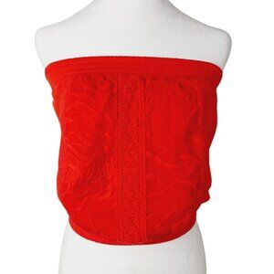 Anthropologie -Tiny, Red Tube Top, Cotton with Embroidered Detailing, Size Small